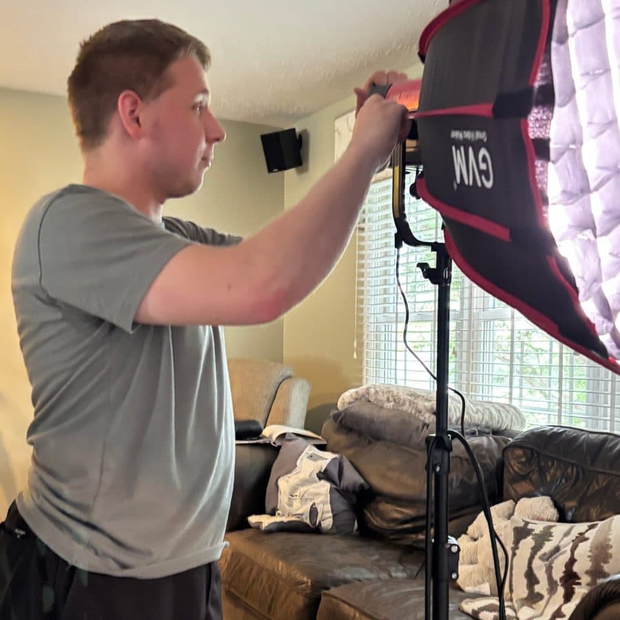 Alex filming on location